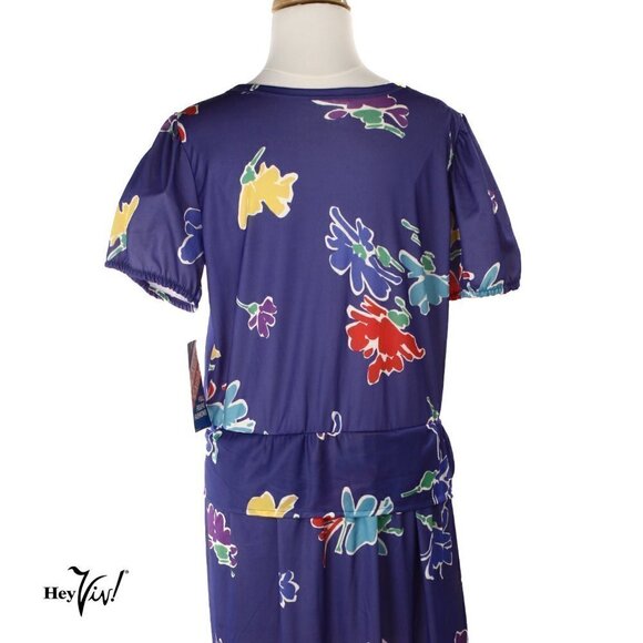 Vintage 80s Peplum Dress w Tags Full Figure Fashion Size 16 1/2 - Hey Viv - Picture 7 of 8